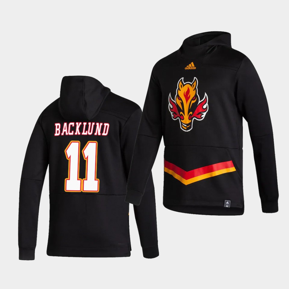 Men Calgary Flames #11 Backlund Black NHL 2021 Adidas Pullover Hoodie Jersey